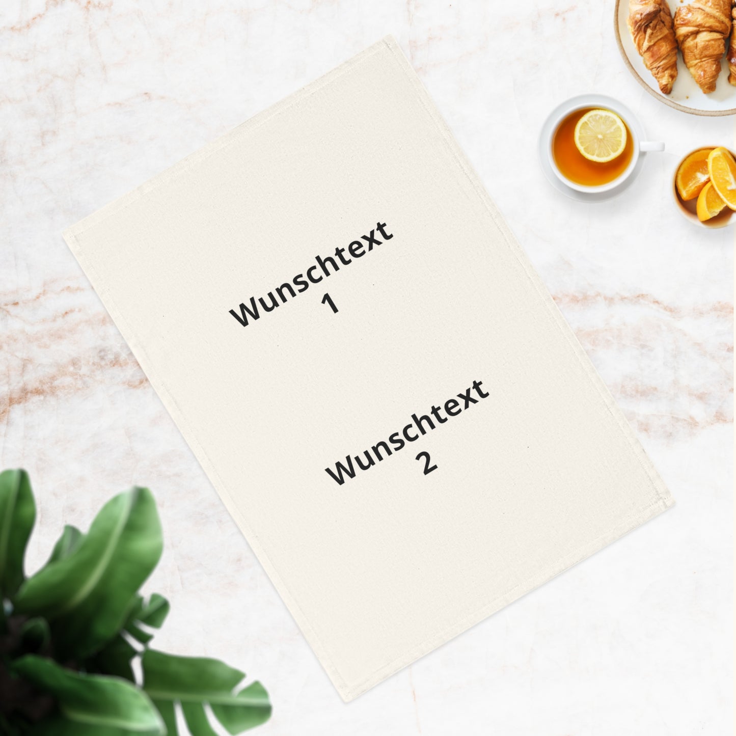 Cotton Tea Towel — Personalized Vertical Text (Wunschtext 1 & 2)