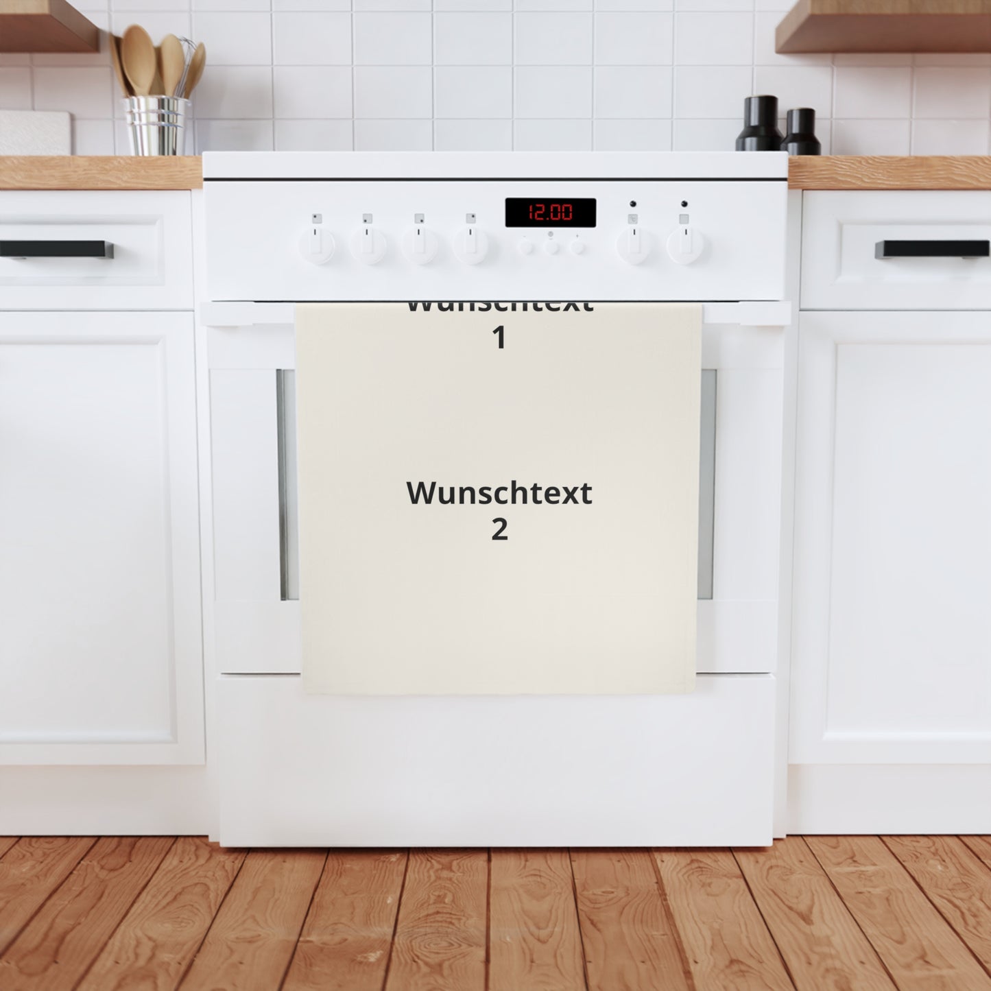 Cotton Tea Towel — Personalized Vertical Text (Wunschtext 1 & 2)