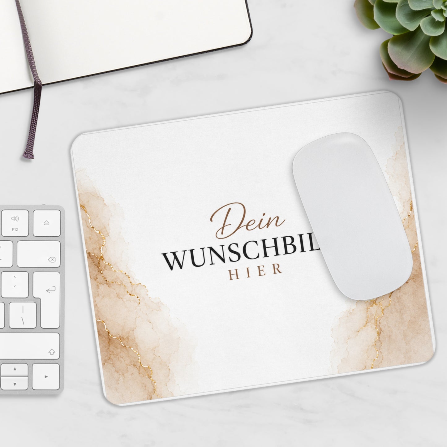 Marble Monogram Mouse Pad — Customizable Desk Mat with Elegant Beige Watercolor