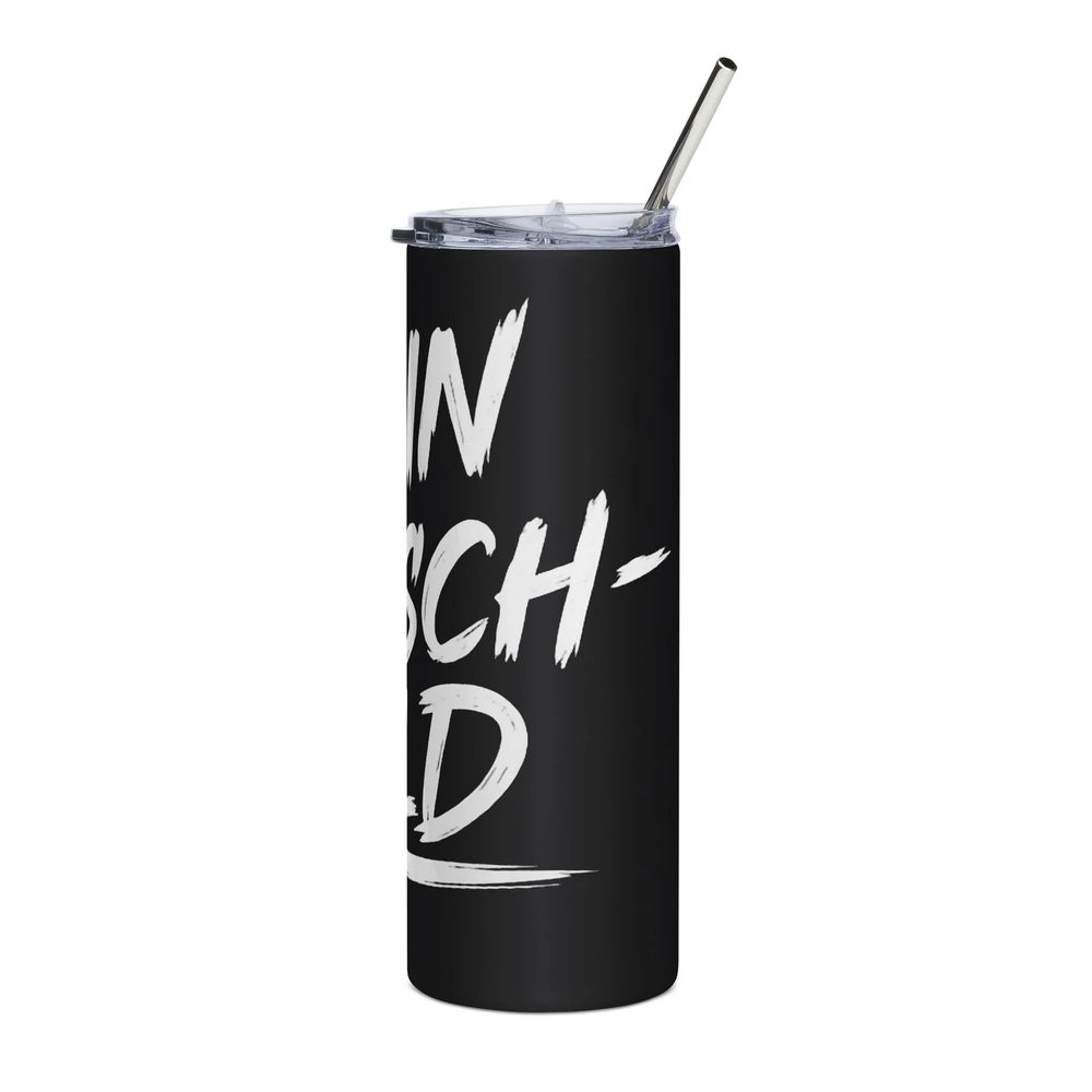Doppelwandiger Thermobecher aus Edelstahl mit eigenem Foto, Metall-Trinkhalm und hochwertiger Schutzbeschichtung.