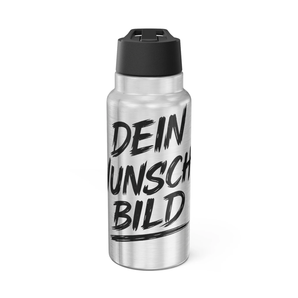Personalisierte Gator Trinkflasche aus Edelstahl mit 950 ml Fassungsvermögen und eigenem Foto auf der Vorderseite.