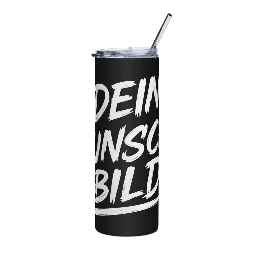 Weißer Edelstahl Thermobecher mit individuellem Fotodruck für Büro, Reisen, Auto und unterwegs.