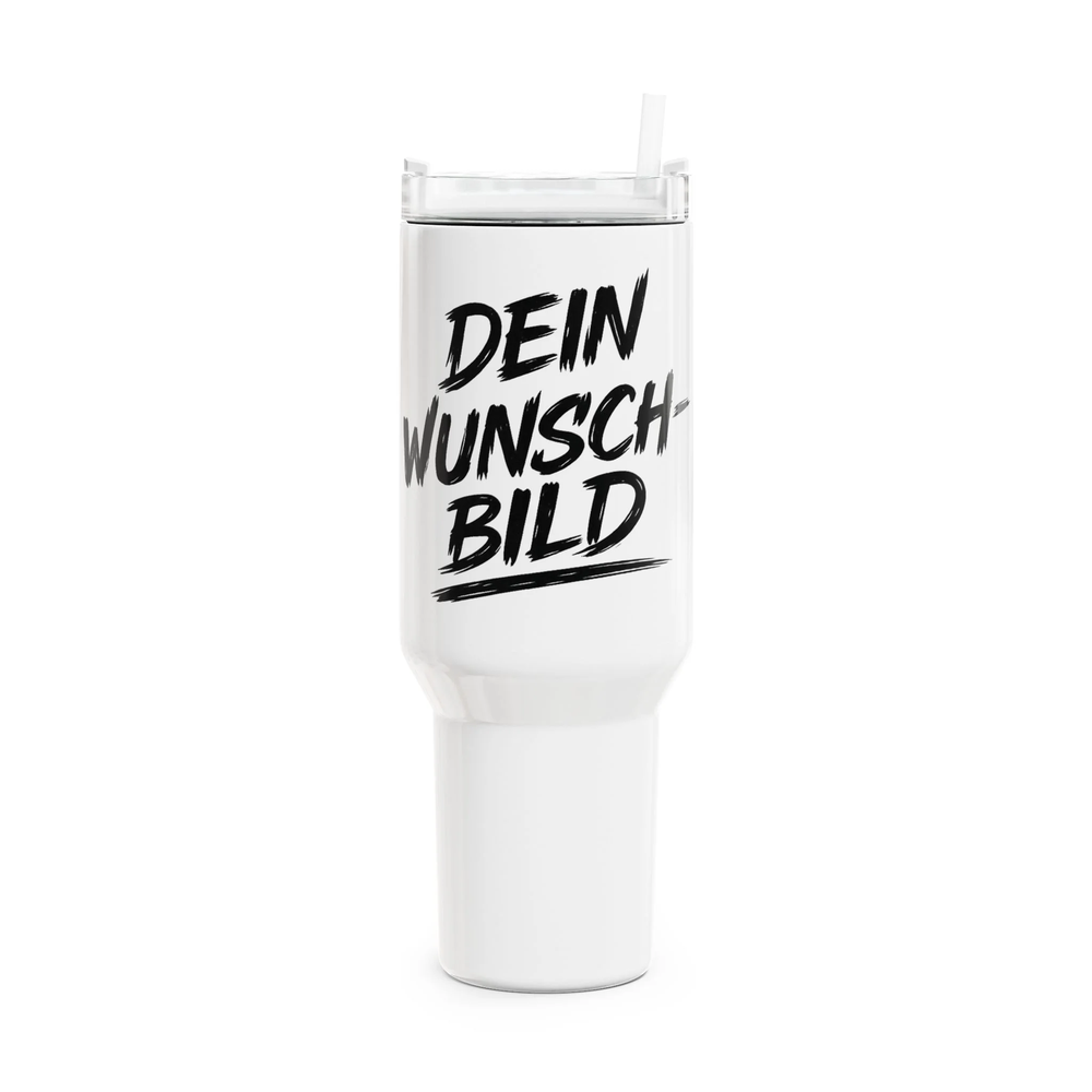Personalisierter XL Edelstahl Thermobecher mit eigenem Foto, 1.180 ml Fassungsvermögen, doppelwandiger Vakuumisolierung, Griff und Trinkhalm.