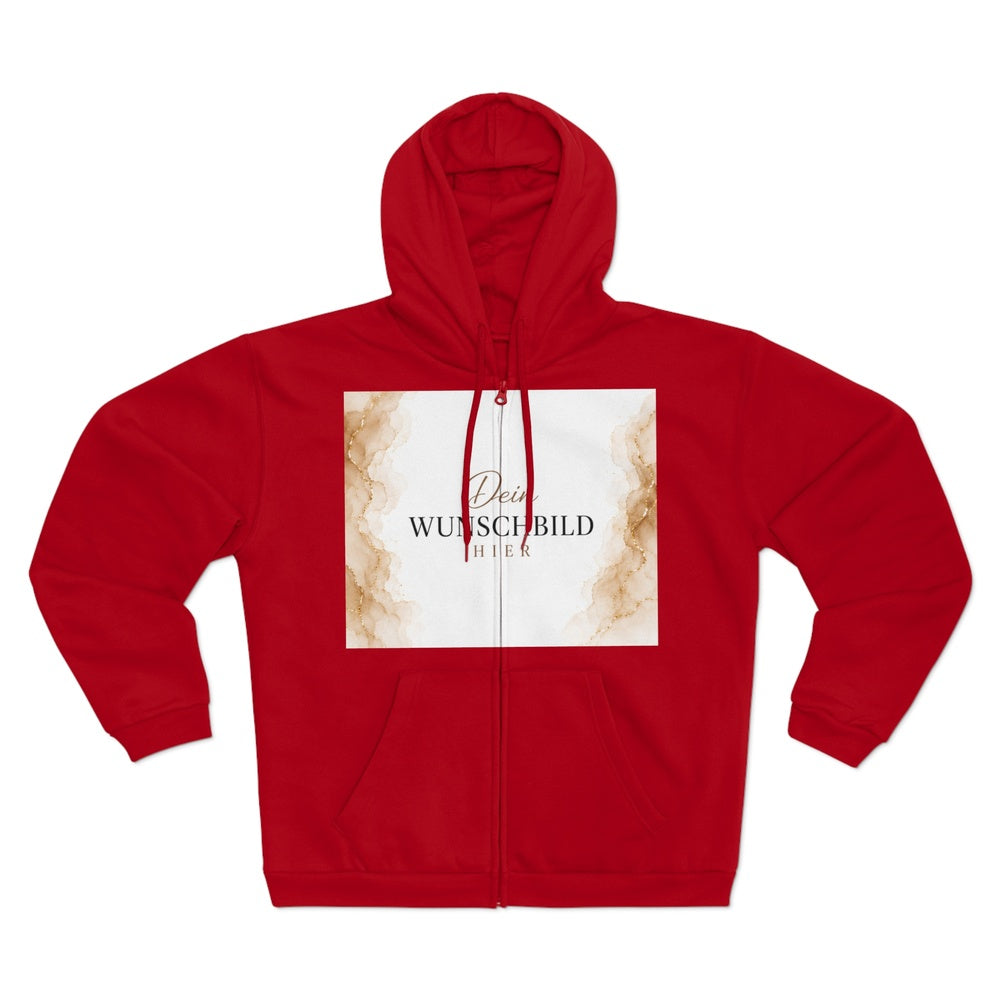 Roter Zipper Hoodie mit großem Druckbereich auf der Vorderseite zur Gestaltung mit Wunschbild oder eigenem Motiv.