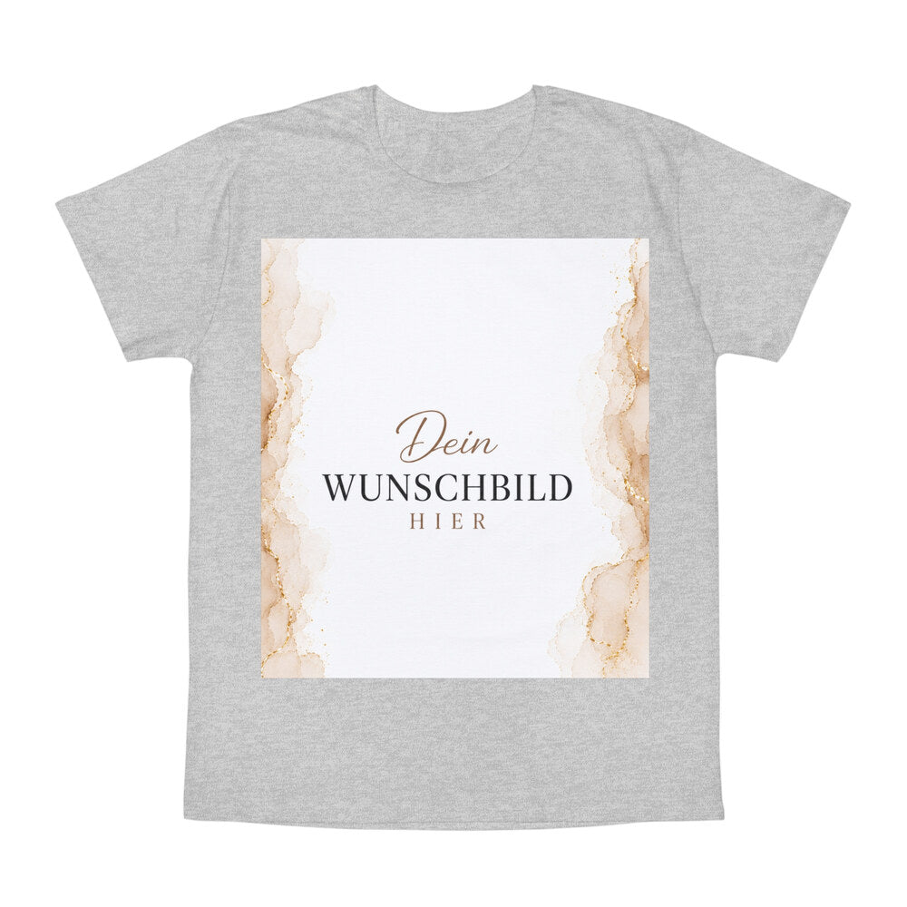 Graues personalisierbares T-Shirt mit rechteckigem Wunschbild-Platzhalter im Marmor-Look