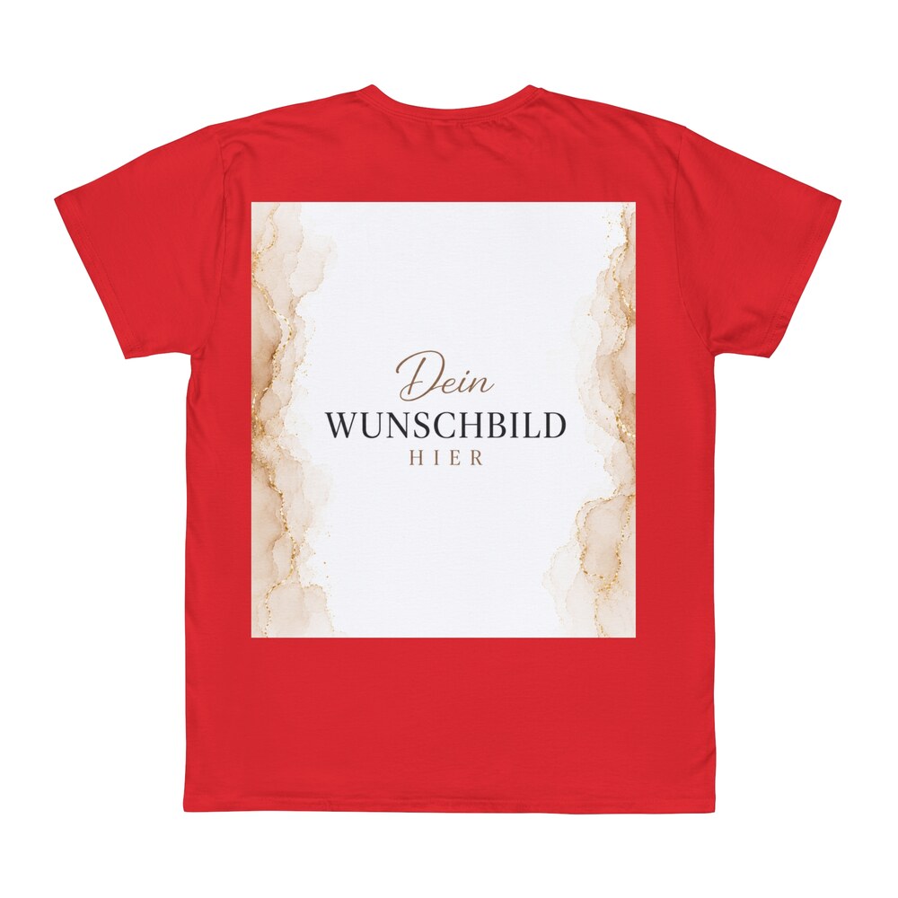 Rotes personalisierbares T-Shirt mit rechteckigem Wunschbild-Platzhalter in Beige und Gold