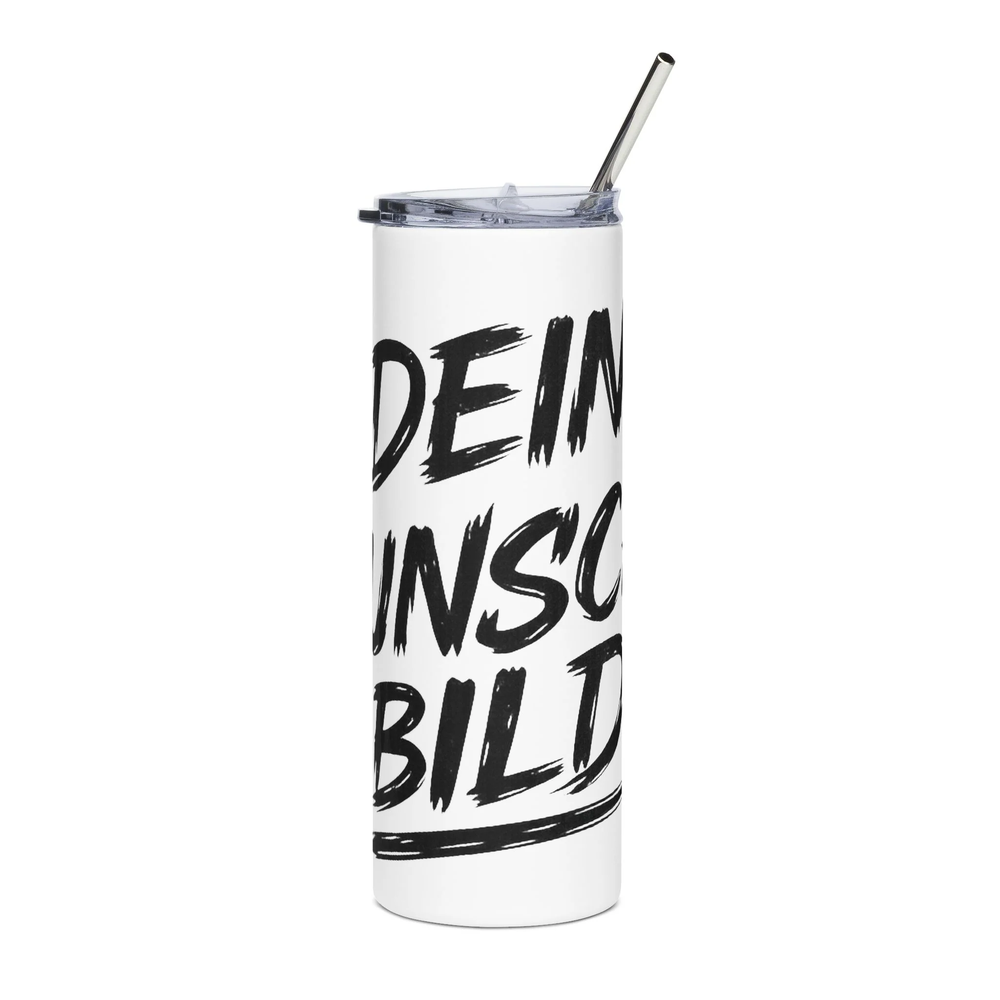 Personalisierter Edelstahl Thermobecher mit eigenem Foto, hochwertigem 360°-Fotodruck und wiederverwendbarem Metall-Trinkhalm.