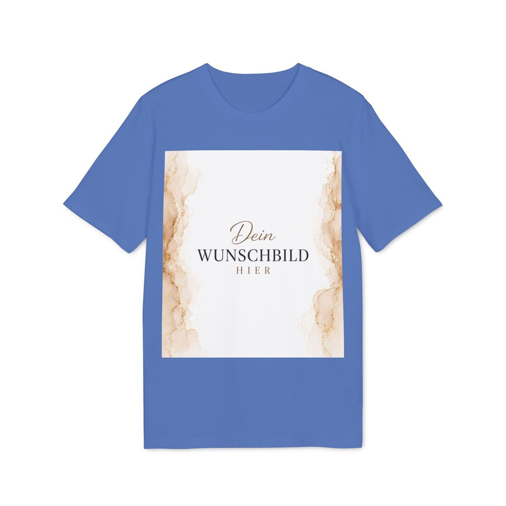 Personalisiertes T-Shirt mit Wunschbild – Vorderansicht in Bright Blue