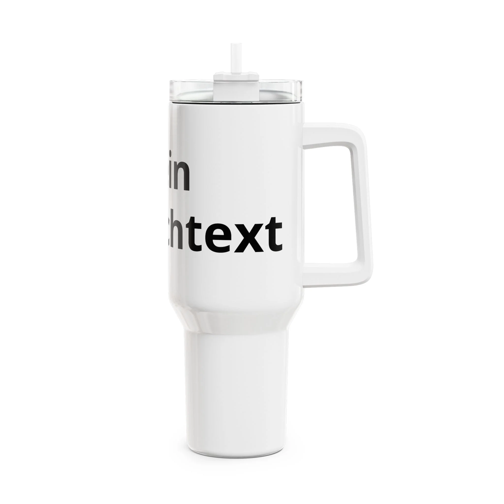 Personalisierbarer XL Thermobecher aus Edelstahl mit eigenem Wunschtext, hochwertiger ORCA-Beschichtung und praktischem Tragegriff.