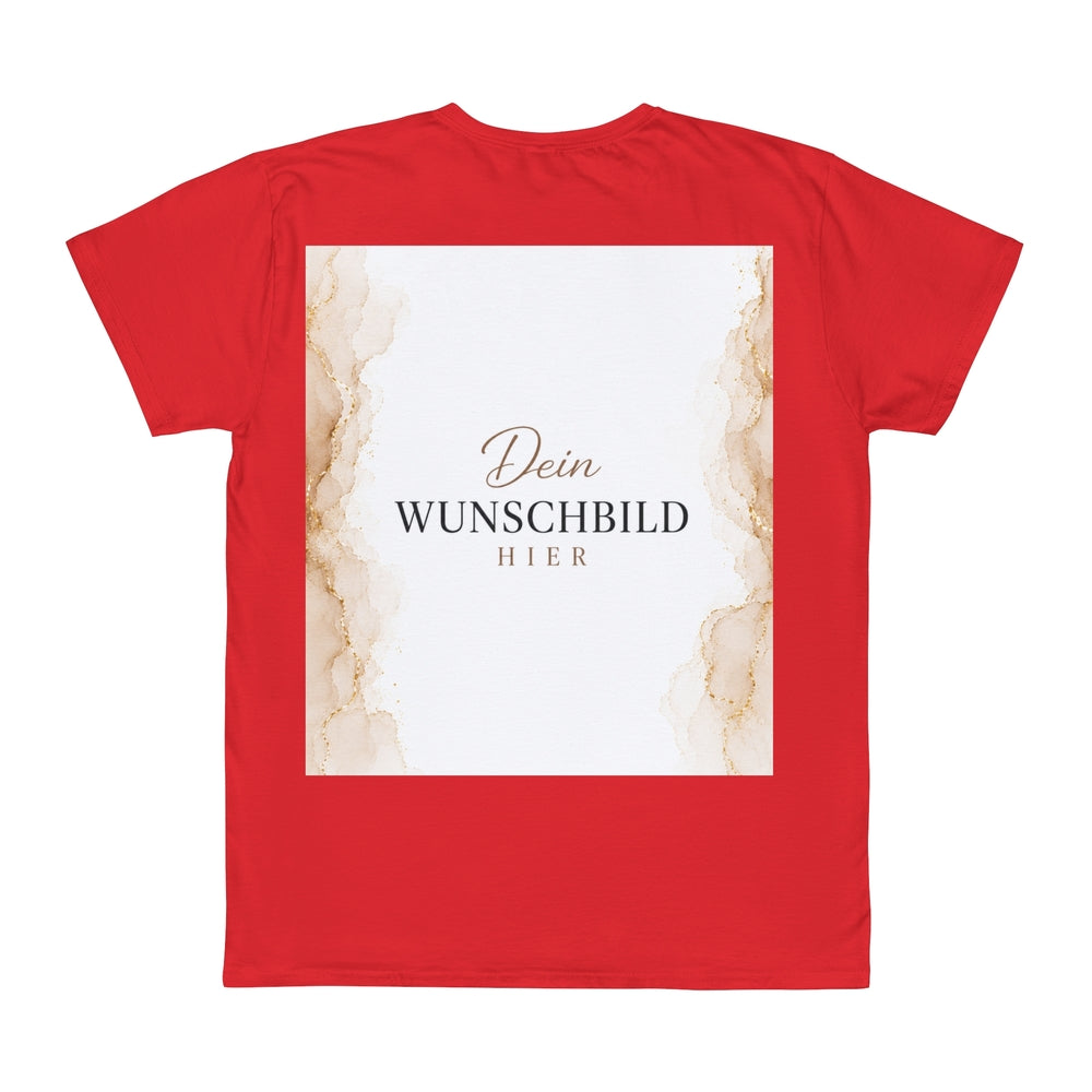 Rotes personalisierbares T-Shirt mit rechteckigem Wunschbild-Platzhalter in Beige und Gold