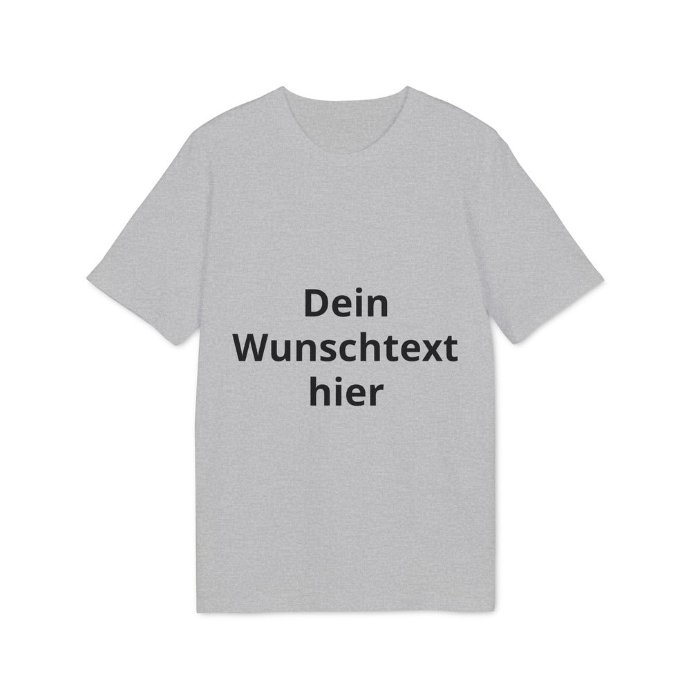 Graues personalisierbares T-Shirt mit schwarzem Beispieltext „Dein Wunschtext hier“